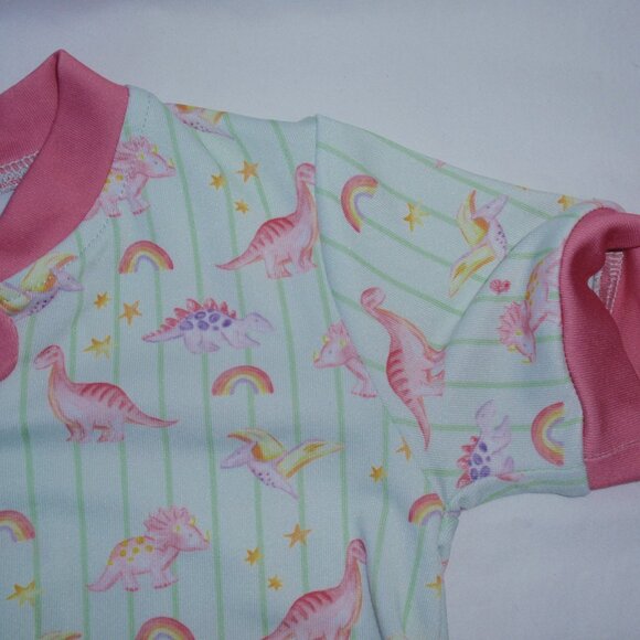 Smocking Bird Dinosaurs Girls Pink Shortie Short Sleeve Pajamas Zip Up 2t - Picture 4 of 11